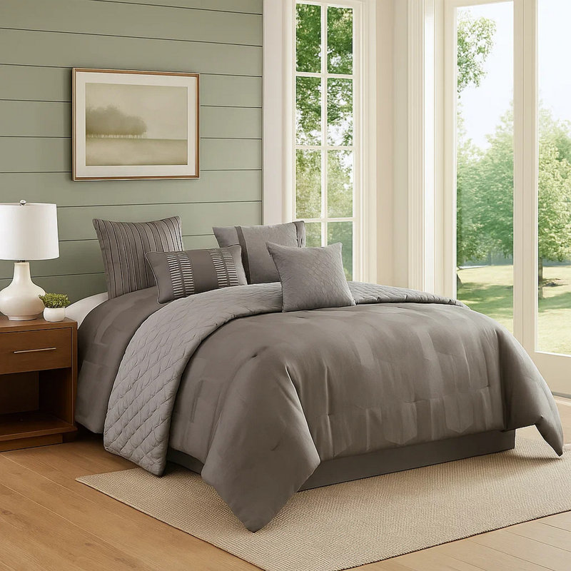  Ensemble d'édredon 10 pièces en microfibre grise, Édredon pour très grand lit + 9 pièces supplém