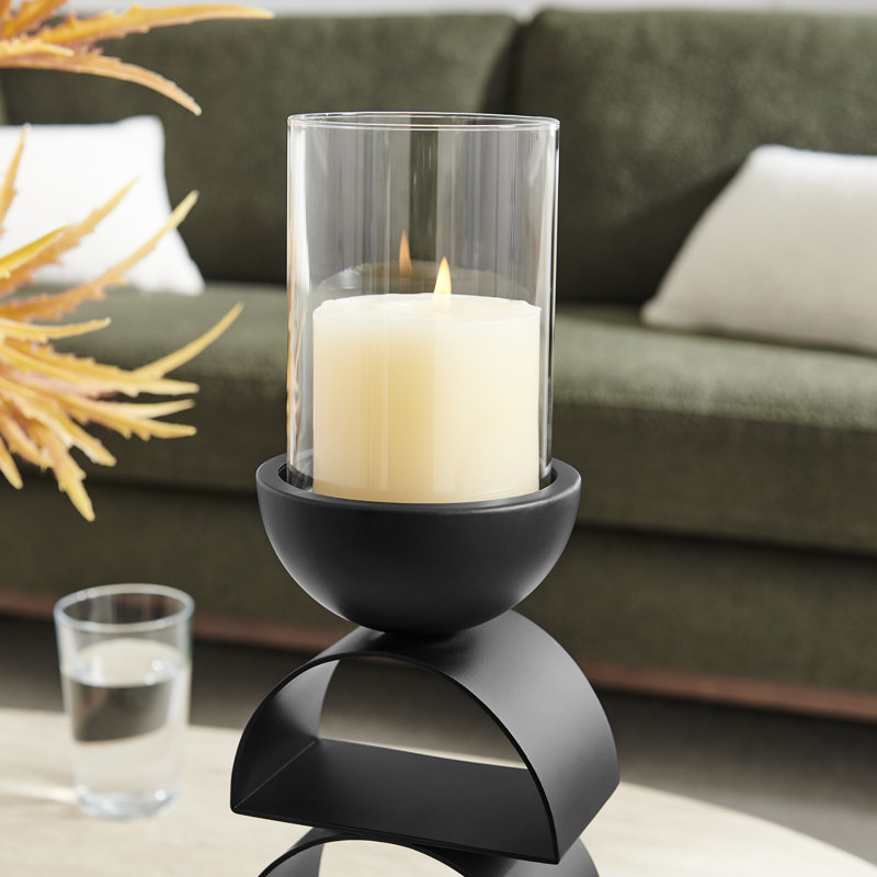 Ensemble de 2 porte-bougies noirs à motif géométrique moderne et piédestal