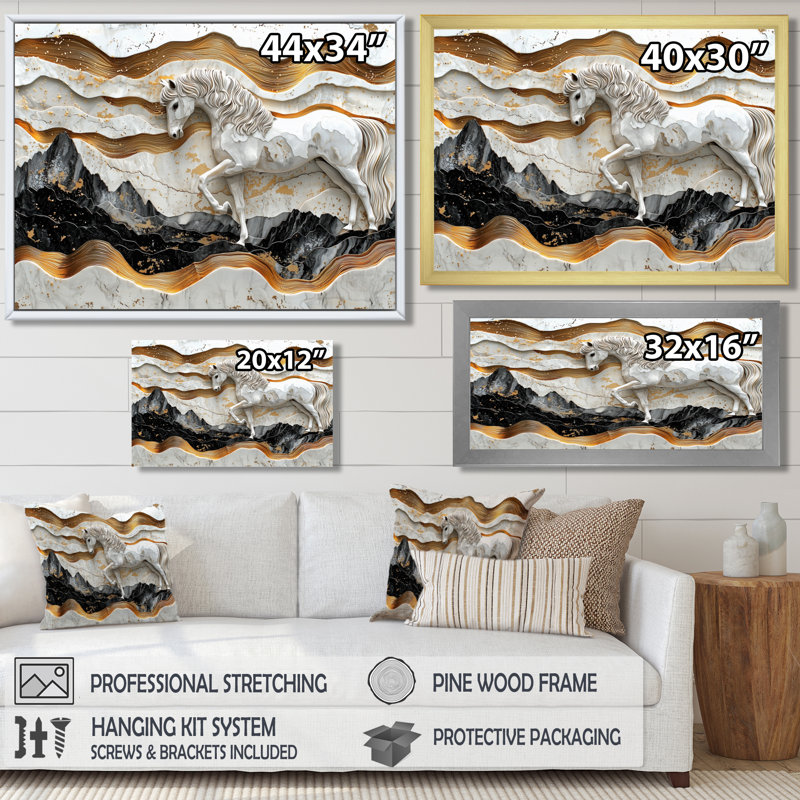 Cheval, rivière en marbre de l'Horizon Rider III - cheval, art mural, H 28 po x l 60 po, Impression sur cadre flottant