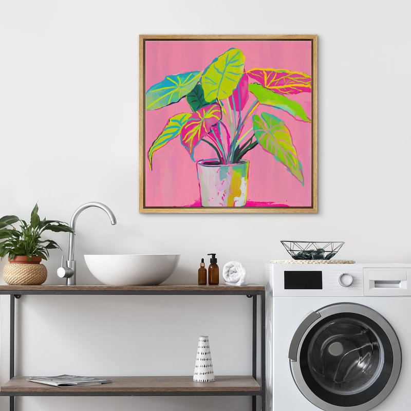 Plante verte sur fond rose, images lumineuses, Cadre flottant naturel, H 24 po x l 24 po