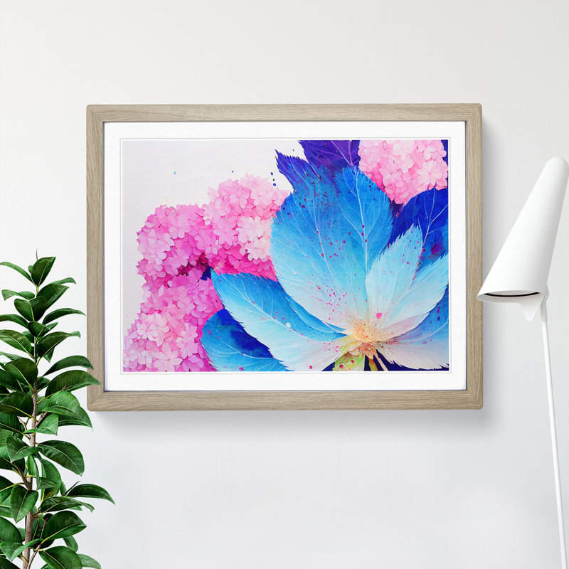 Hydrangea Flower Splash Vol.2 - Single Picture Frame Painting, 46cm H x 64cm W x 2cm D, Oak