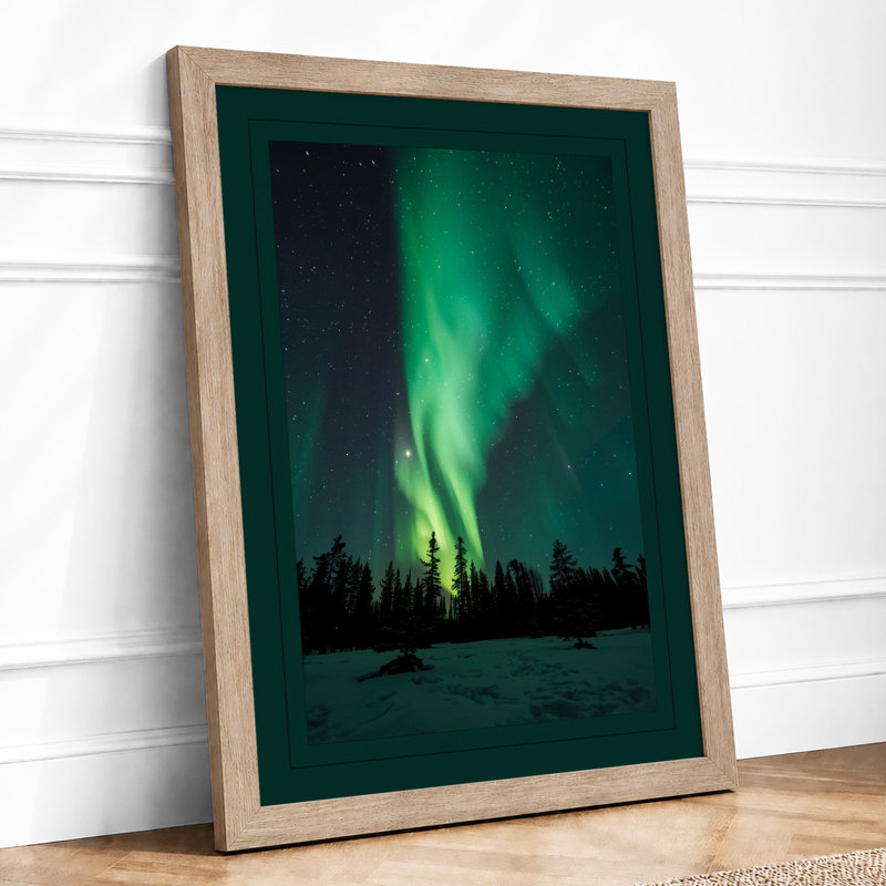 Aurora Over Silent Forest Scandinavian - Print, A1 - 84.1 x 59.4 cm, Oak