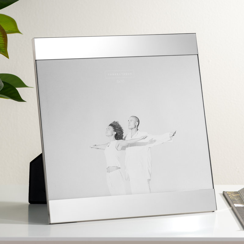 Cadre photo simple en métal avec miroir en argent, 8 po x 10 po