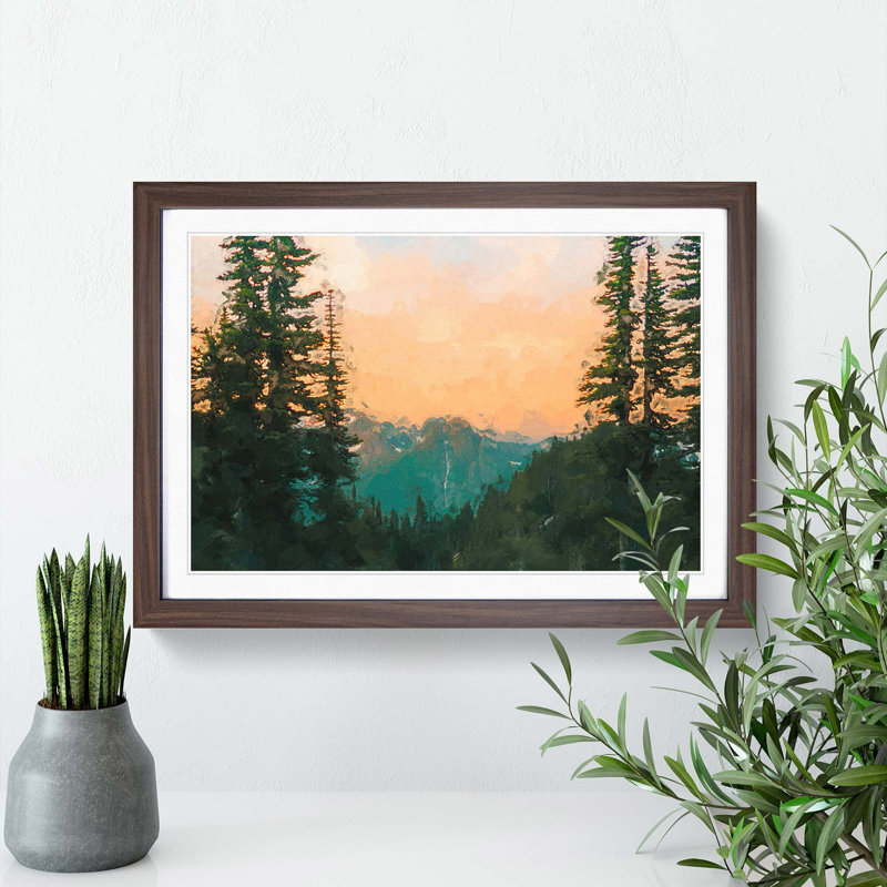 Mount Rainer in Washington in Abstract - Picture Frame Graphic Art Print, 27cm H x 36cm W x 2cm D, Walnut Framed