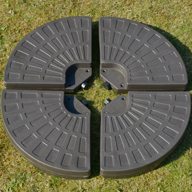 Base de parasol en porte-à-faux robuste de 4 pièces, en forme de ventilateur, poignées intégrées, robuste, eau de 148 lb, 220 eau / sable, couleur café, pièces, poids fiable en forme, poignées attachées, matériau,