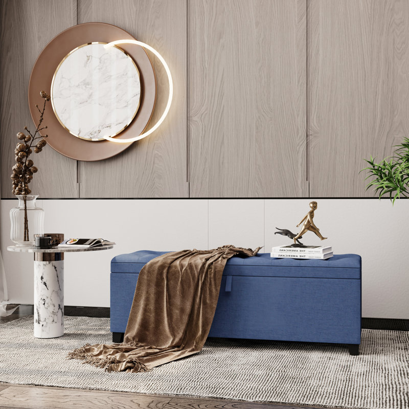 55.3 Inch Blue Linen Storage Ottoman Entryway Bench: Stylish, Functional, And Versatile Storage Solution