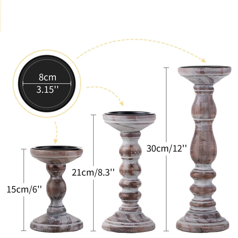 Farmhouse Wooden Pillar Candle Holders