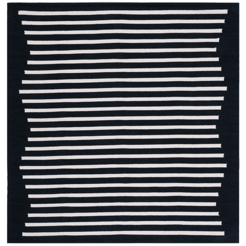 Estiben Hand Woven Cotton Striped Rug, Square 6'
