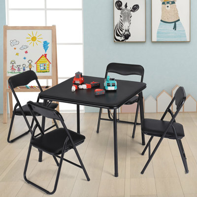 Ensemble table et chaises pliantes pour enfants (5 pièces), table et chaises rembourrées pour activités, structure métallique, idéal pour manger, lire et jouer, noir.
