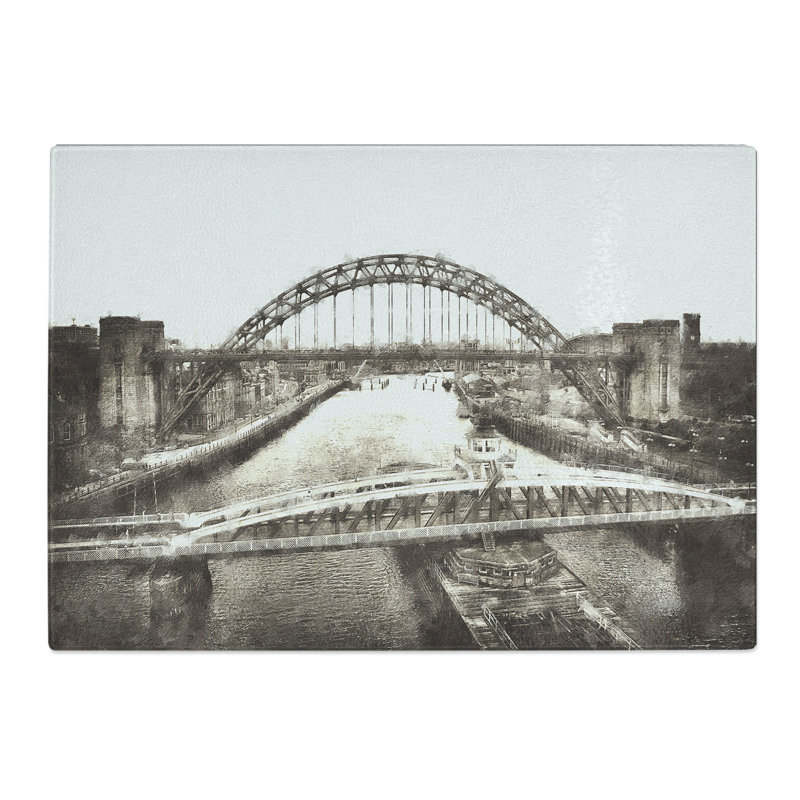 Tempered Glass Tyne Bridge Linking Newcastle Painting Chopping Board, 28.5 cm x 39 cm