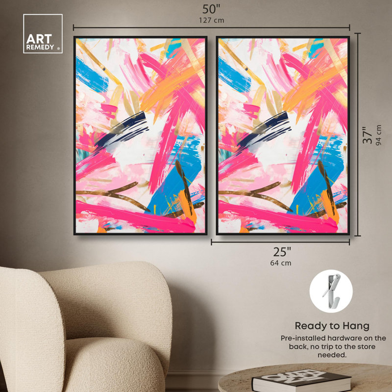 Exuberant Language Canvas Print Modern Abstract Art Set by Art Remedy, Black Frame, 10 x 15, H 37 po x l 25 po