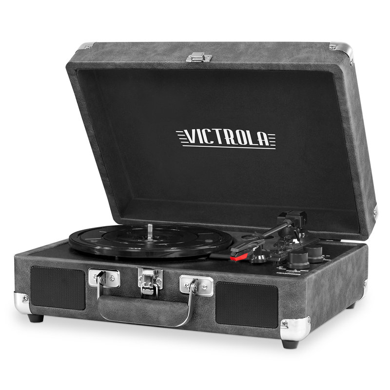 Tourne-disque décoratif avec tourne-disque 3 vitesses Bluetooth valise, Gris