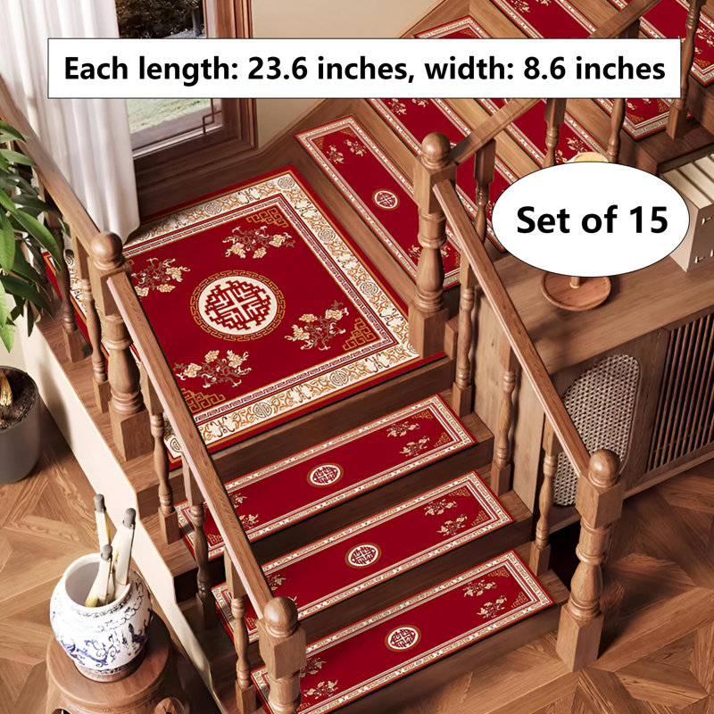 Tapis d'escalier antidérapant de qualité supérieure pour marches intérieures, Rouge foncé