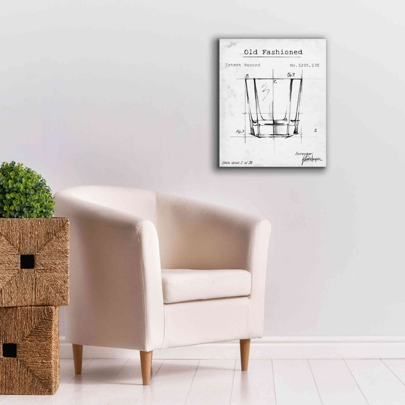 «Barware Blueprint I» par Ethan Harper, estampe numérique sur toile, H 24 po x l 20 po x P 0,75 po