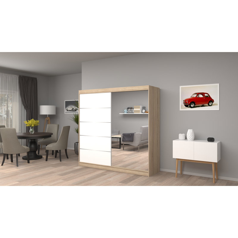 Dziamyan 2 Door Manufactured Wood Wardrobe, Sonoma/White