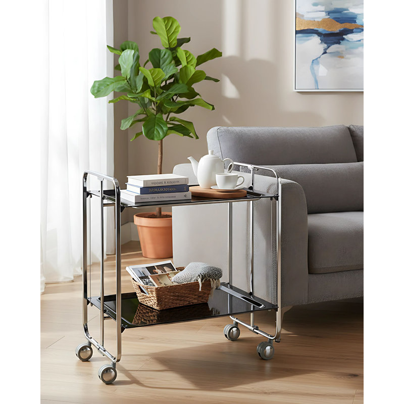 Mald Serving Cart, Chrome-plated, Black