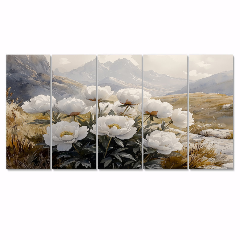 Cline - pivoines - art mural traditionnel, H 32 po x l 80 po, 5