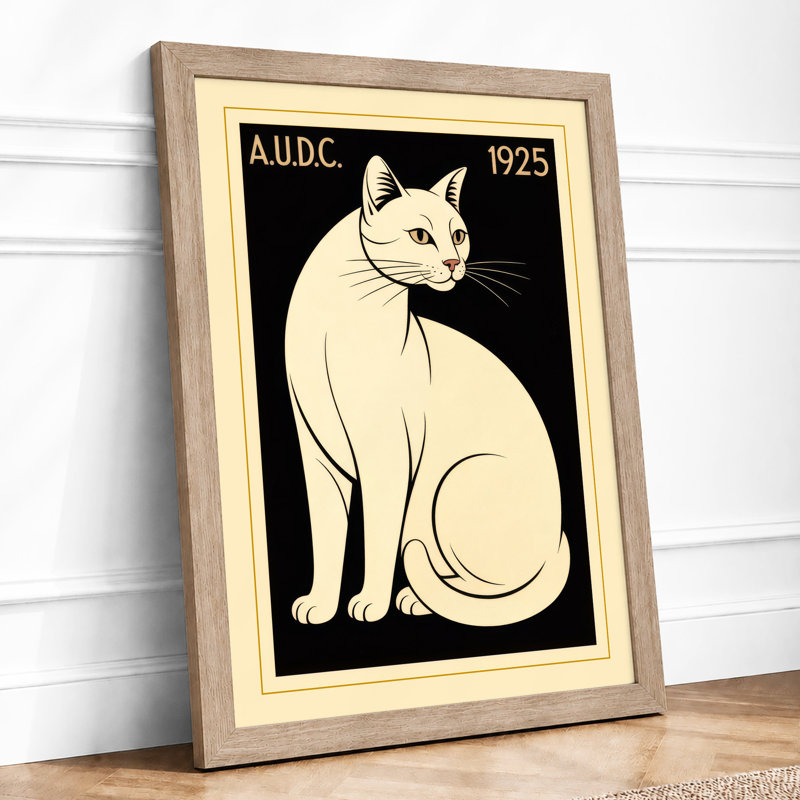 Cat Art Deco - Framed Print, A3 - 42.0 x 29.7 cm, Oak