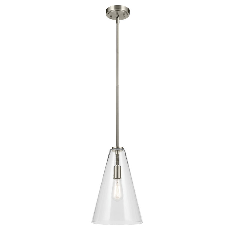 Luminaire suspendu conique 1 lumière 15,25 po avec verre transparent, Nickel