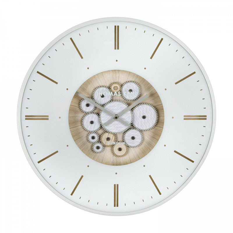 Metal Wall Clock, 53 cm H x 53 cm W x 6 cm D, White