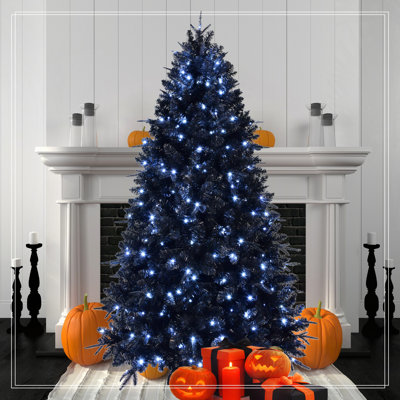 Arbre de Noël noir 7 pi avec 450 lumières DEL blanches