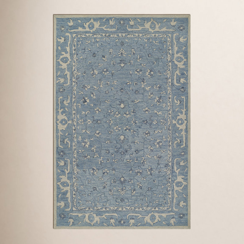 Tapis bleu en laine touffeté à la main Lenville, Rectangle 2 pi x 3 pi