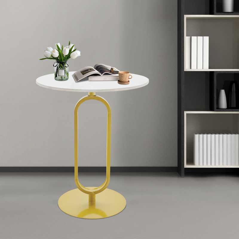 Table d'appoint 17,72 po, Blanc / Doré