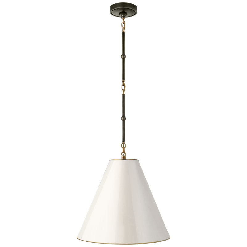 Thomas O'Brien Goodman Small Hanging Light, 40.5" H x 15" W x 15" D, Antique White, Bronze/Antique Brass
