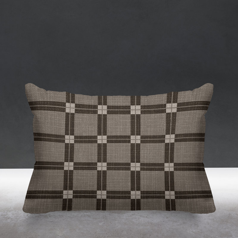 Plaid Outdoor Reversible Throw Pillow, Umber, 14"H x 20"W