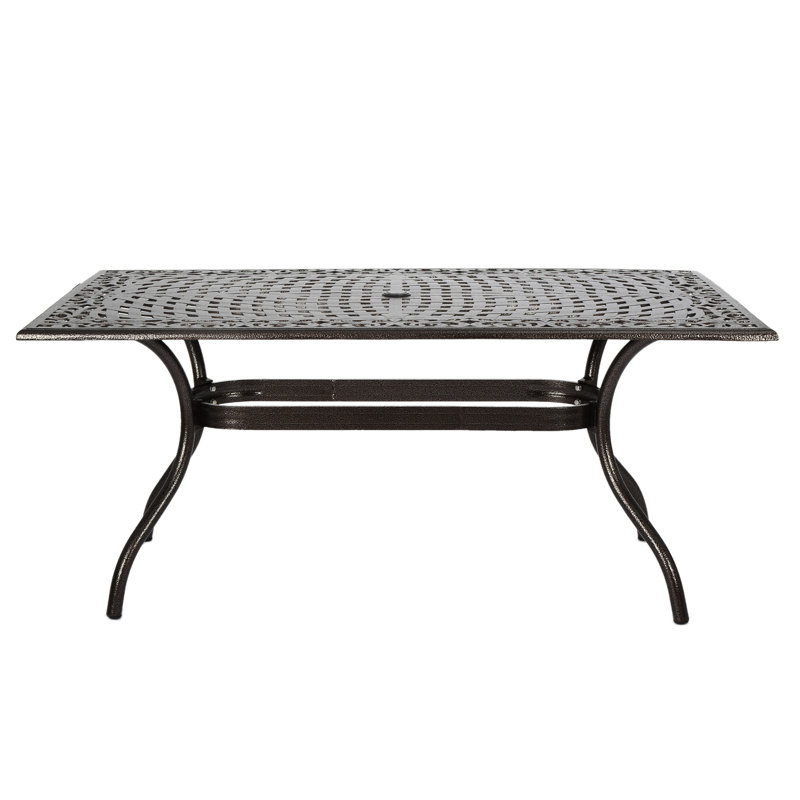 Outdoor Table In Cast Aluminum - Decorated With Marvelous Floral And Umbrella Accommodation Adorned Appealing Space, Bronze