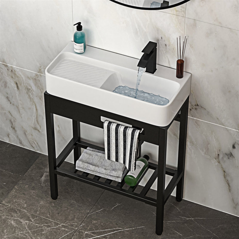 Lavabo console en céramique d'inspiration rétro avec planche à laver intégrée
