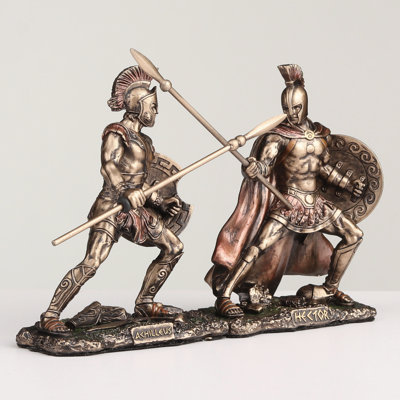 3.94 inches Width Polyresin  Hector Fighting Achilleus Bronze Finish Figurine