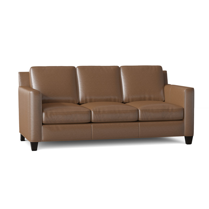 Yorba Leather Sofa, Corinthian Cherry Genuine Leather, Cobblestone