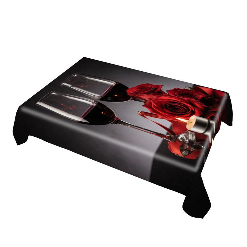 Romantic Red Roses Tablecloth for Dining Decor, Rectangle, 60L x 86W