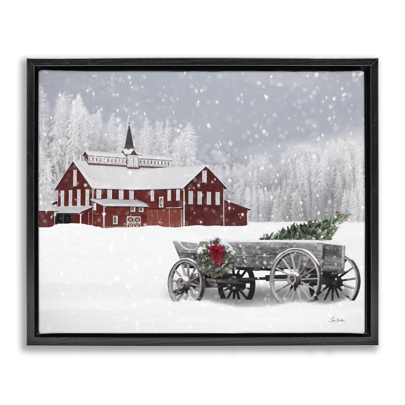 «Winter Wagon Scene», art mural encadré par Lori Deiter, Cadre flottant noir de jais, H 25 po x l 31 po
