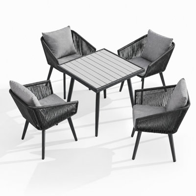 Ensemble de salle à manger 9 pièces pour patio moderne en osier avec structure en acier inoxydable (8 places assises)