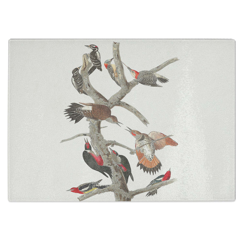 Tempered Glass Collection of Woodpeckers Chopping Board, 39 cm W x 28.5 cm L