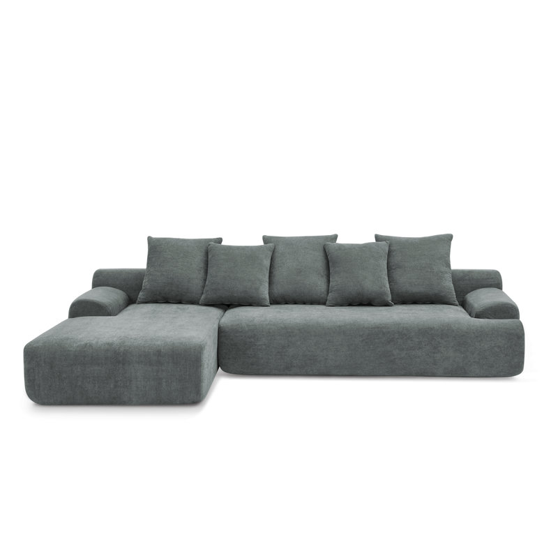 Tavian Modern Minimalist Compression Upholstered Boneless Modular Sectional Sofa with Flexible Configuration, Gray Velvet