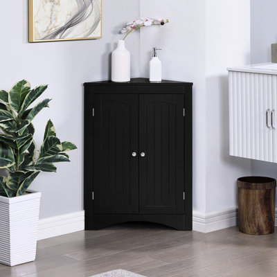 Black Storage Cabinet With Adjustable Wooden Boards For Bathroom And Living Room Storage, 32.3" High - Drop Hardware Corners,