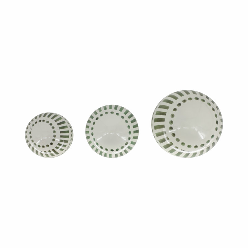 Neutral Modern Line Design Decorative Orb Set of 3, Green