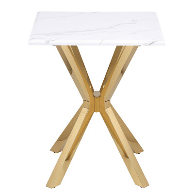 Gold Faux Marble Top Stainless Steel End Table