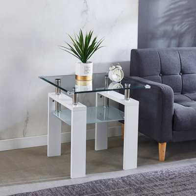 Clear glass top side table | 24"x24"x24" modern end table | sleek design for contemporary home decor | versatile accent piece
