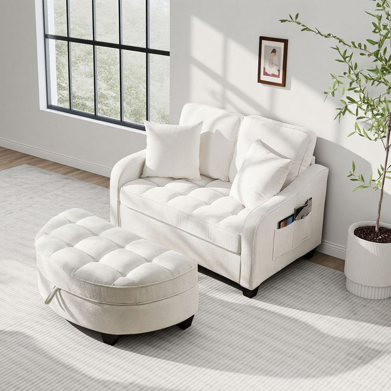 Chaise longue convertible 42,68 po avec repose-pieds avec rangement, Beige