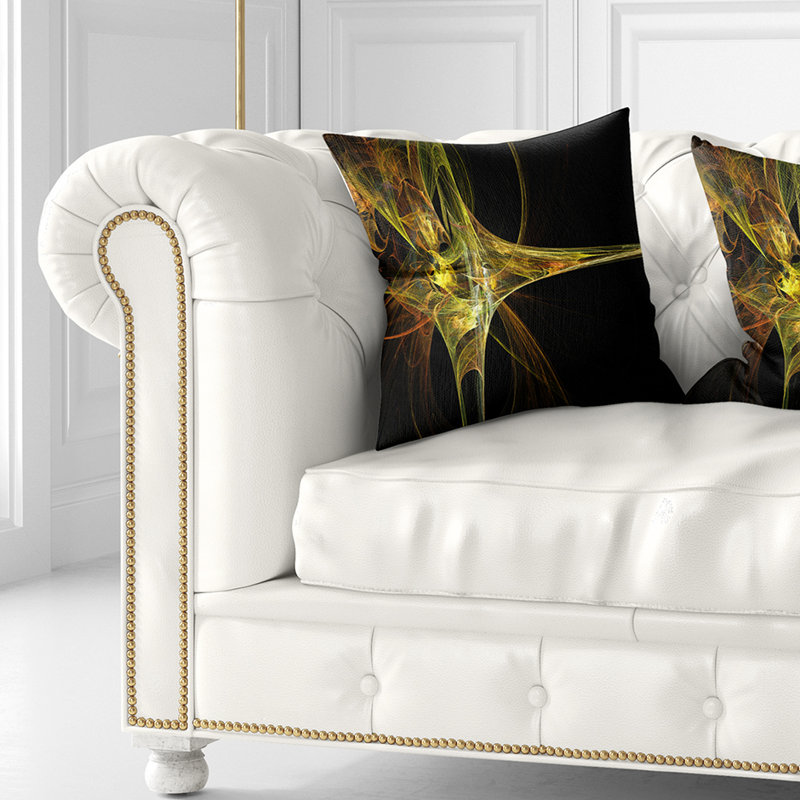 Grande œuvre fractale - coussin imprimé abstrait, 16 po x 1 po, Coussin décoratif, Jaune / Noir