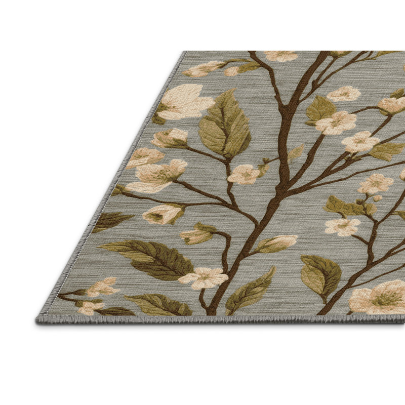 Tapis botanique brun lavable à la machine, Rond 3 pi