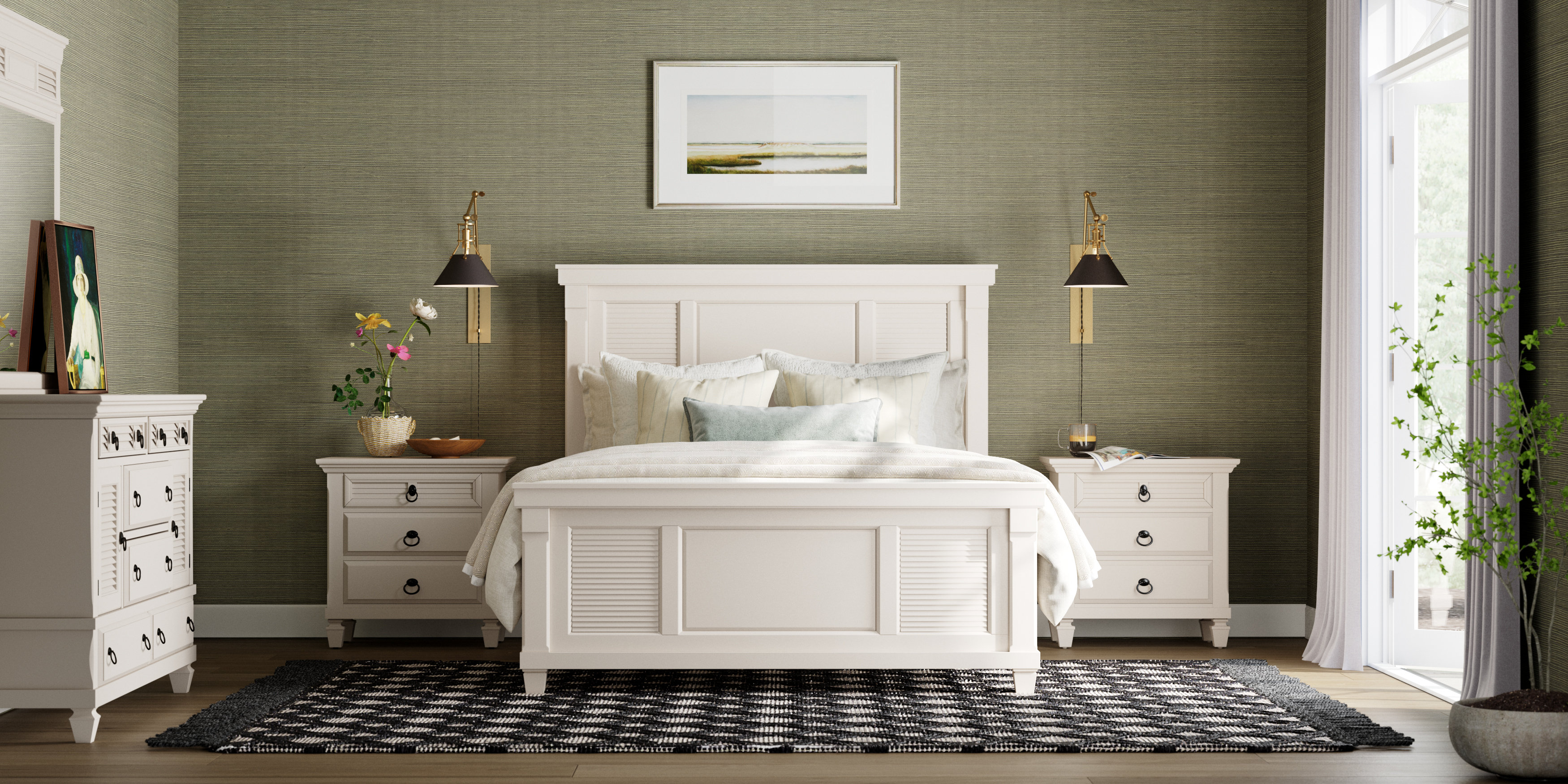 Hilton Head 5 Pc White Colors,White Queen Bedroom Set With Mirror, 3 Pc  Queen Panel Bed, Door Dresser - Rooms To Go