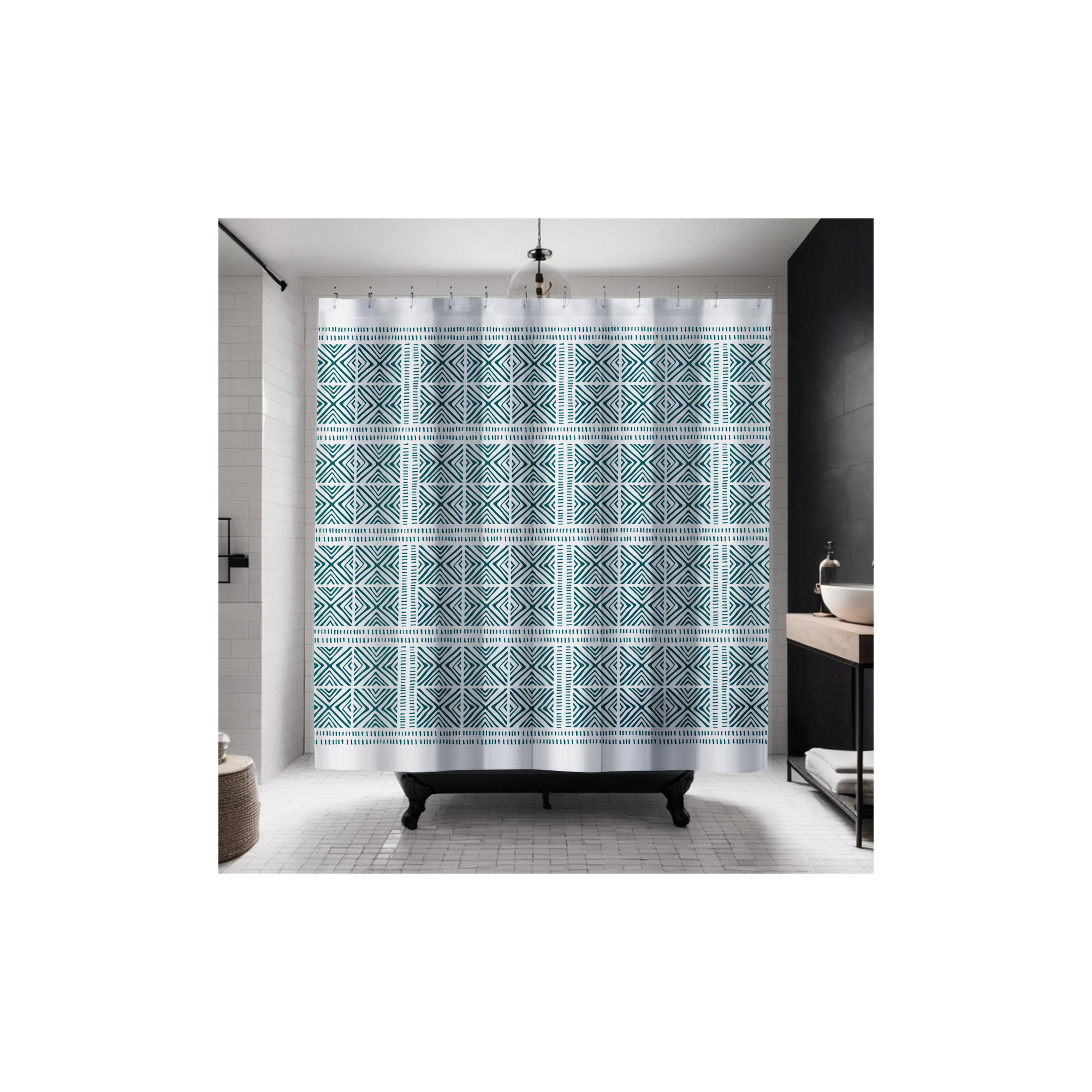 Thora Tribal Shower Curtain, ThoraTribal Emerald