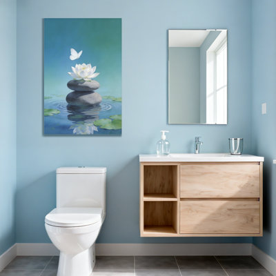 Abstract White Lotus Stone Stack Butterfly Water Reflection