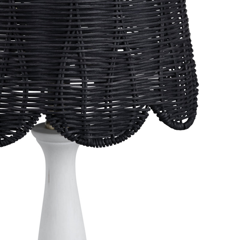 Set Of 2 White Resin Buffet Lamp With Rattan Shade