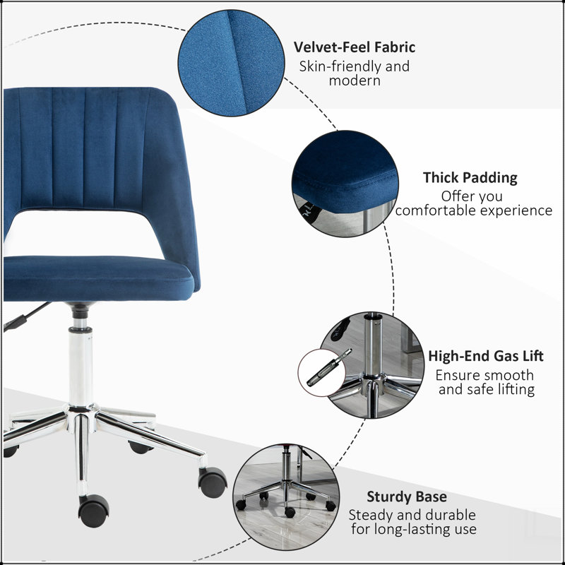 Chaise de bureau rembourrée en polyester, pivotante, réglable en hauteur, avec roulettes